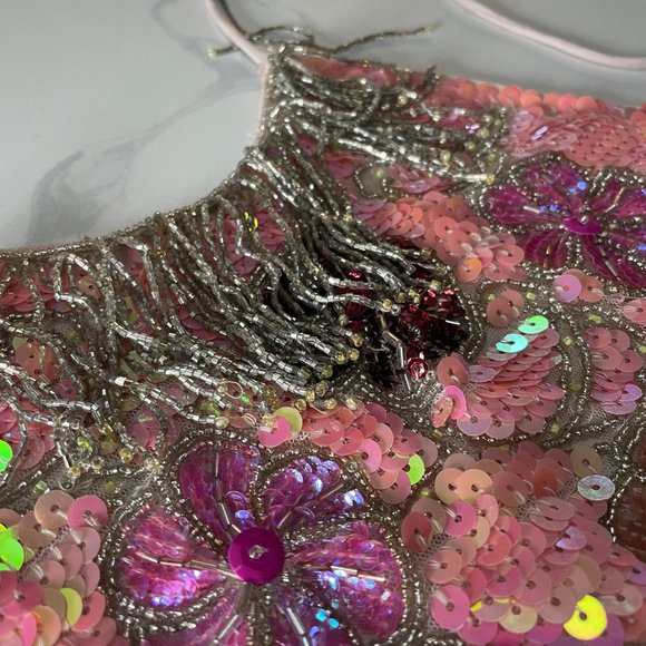 Topshop Pink Sequin Halter Tie Neck Crop Top - Picture 4 of 9